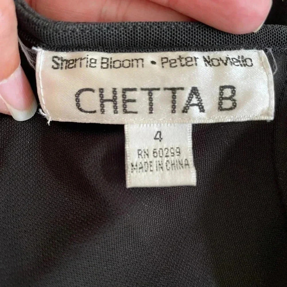 Chetta B Silk Black Evening Formal Gown Rhinestones Babydoll Neckline Women 4 - Picture 5 of 7